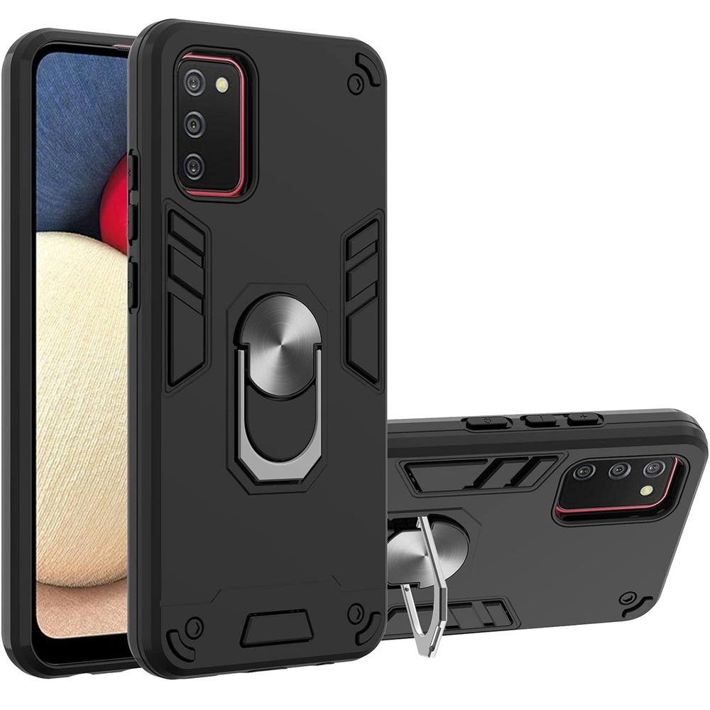 FUNDA DE SAMSUNG A03S CON ANILLO METÁLICO ANTISHOCK NEGRO RESISTENTE