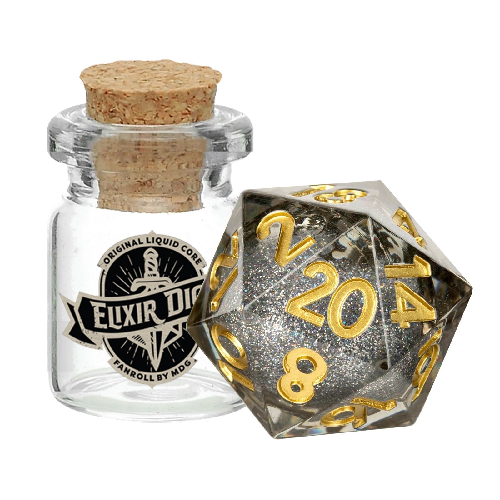 Fanroll By Metallic Dice Games MDG Individual d20 Elixir Liquid Core Dice: Vanishing Oil
