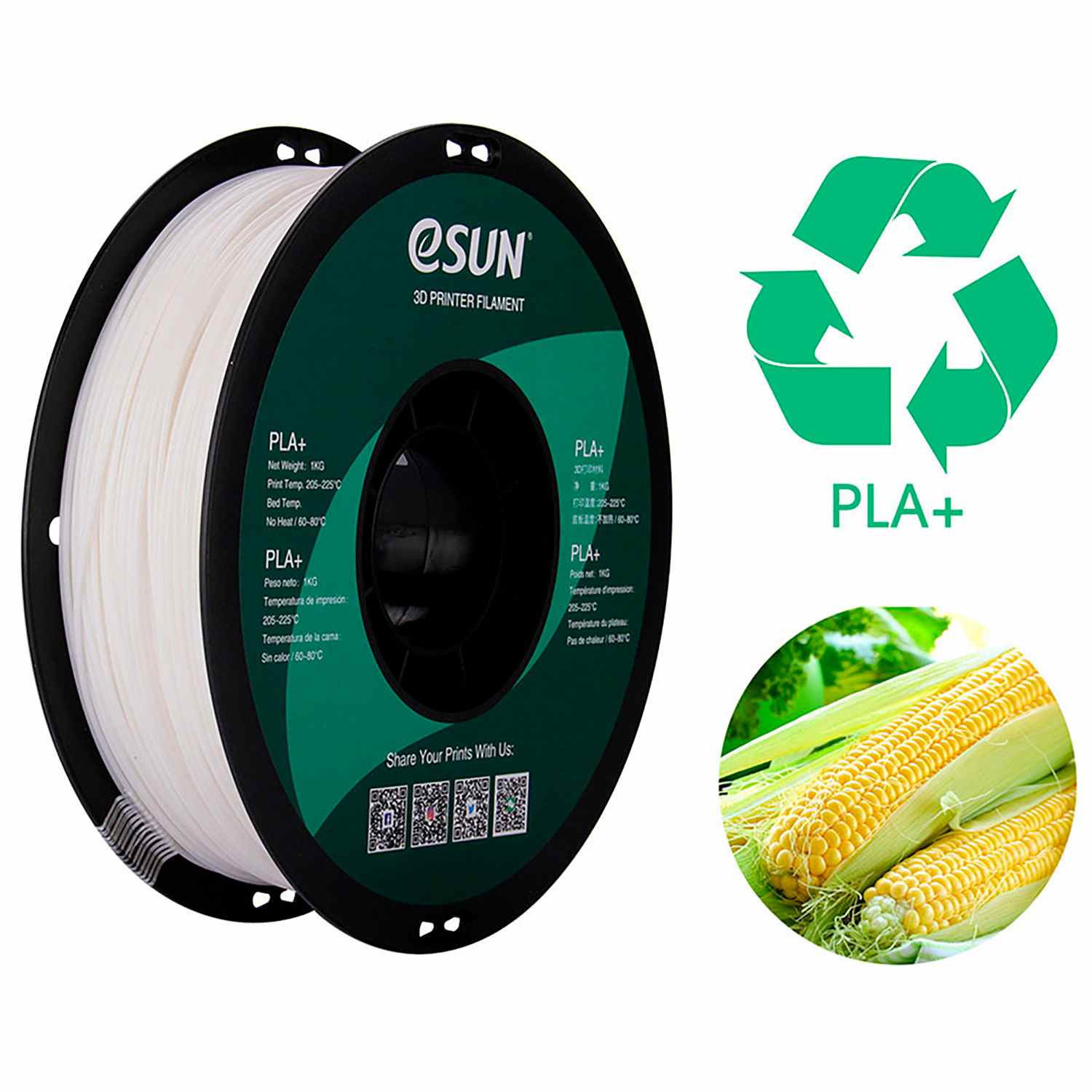 FILAMENTO IMPRESORA 3D PLA+ 1.75MM 1KG ESUN VERDE PINO