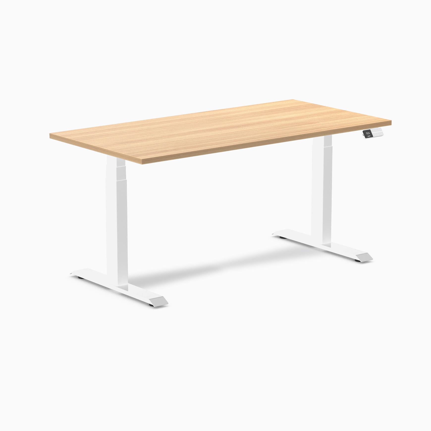 Desky Dual Melamine Sit Stand Desk 150cm Sublime Teak Desktop and White Frame