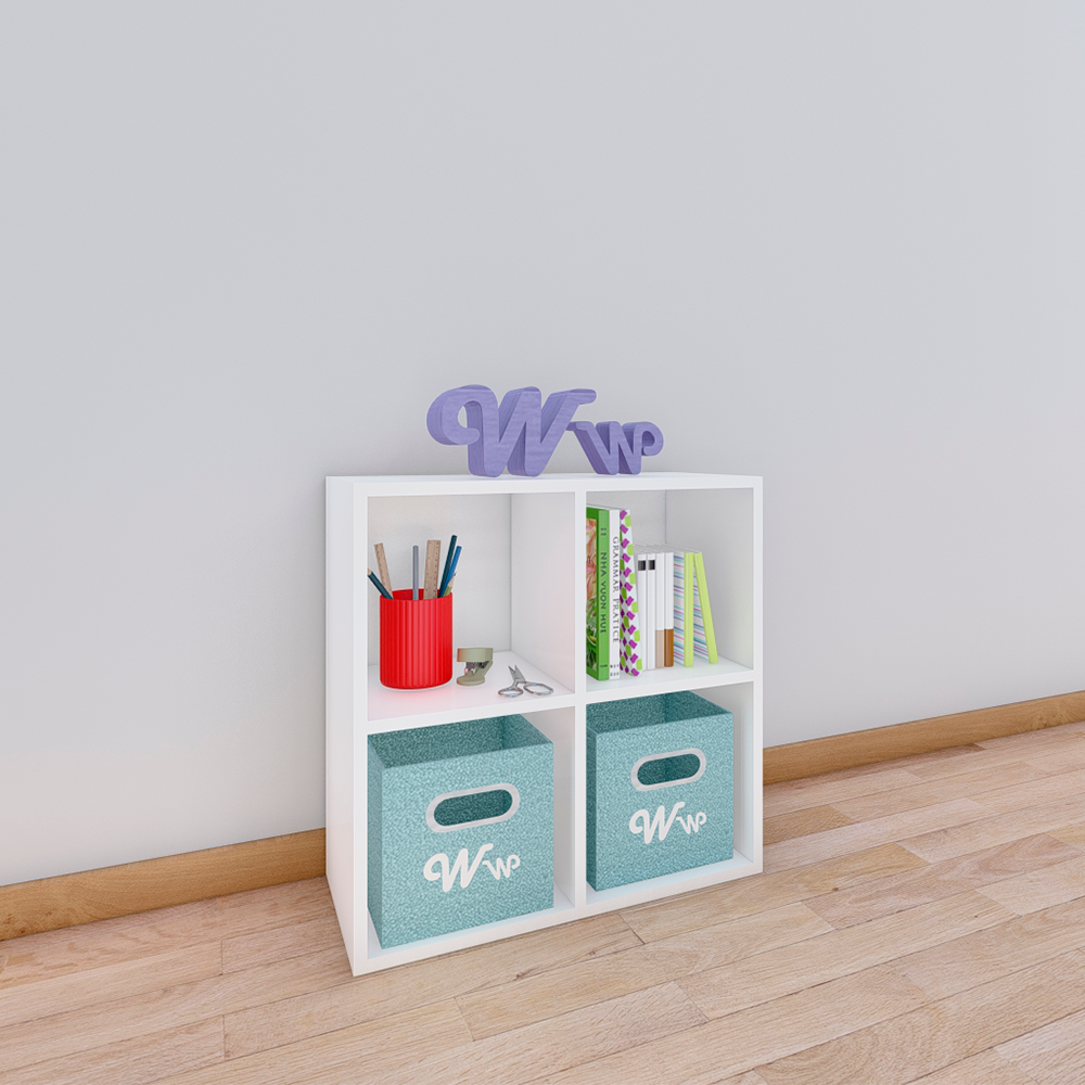 ORGANIZADOR JUGUETERO MONTESSORI WONDER WOOD MUEBLERIA DE 4 COMPARTIMIENTOS MELAMINA BLANCA PARA NIÑOS Y NIÑAS