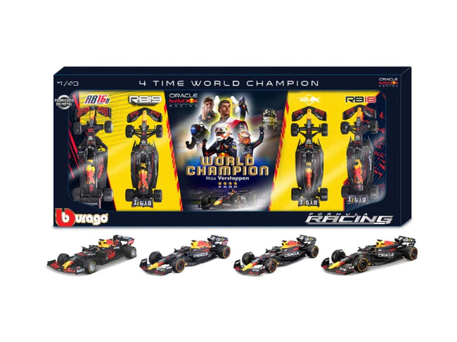 Bburago 1/43 Verstappen F1 #1 4-Time Champion Set (4pcs)