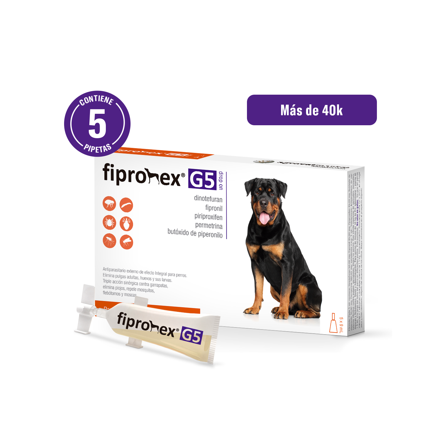 ANTIPULGAS PARA PERROS FIPRONEX G5 DROP ON CJA 5 PIP X 9 ML (+ 40 KG)