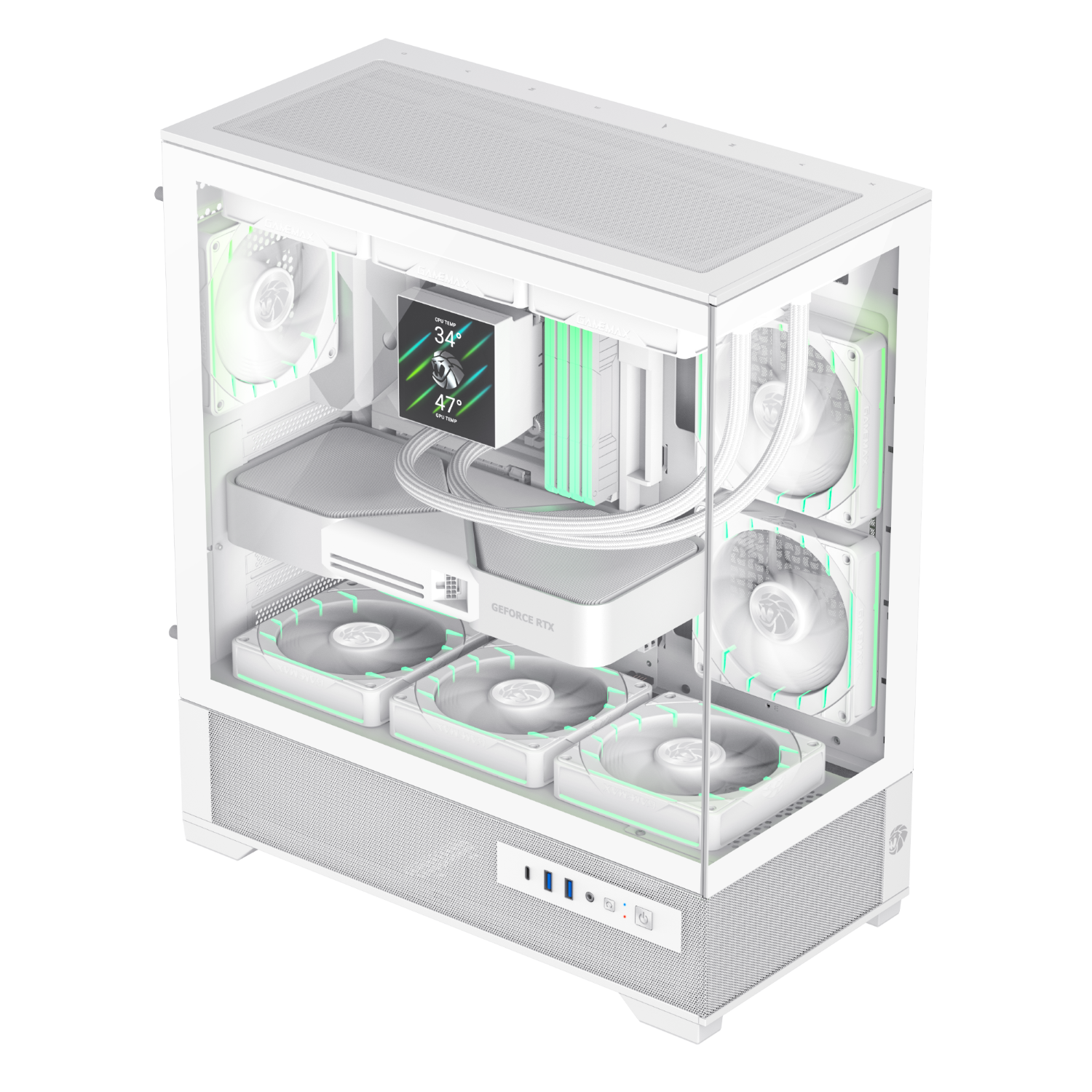 GameMax Vista 2 White ATX Mid Tower Gaming Case - 3x ARGB Fans Pre-installed