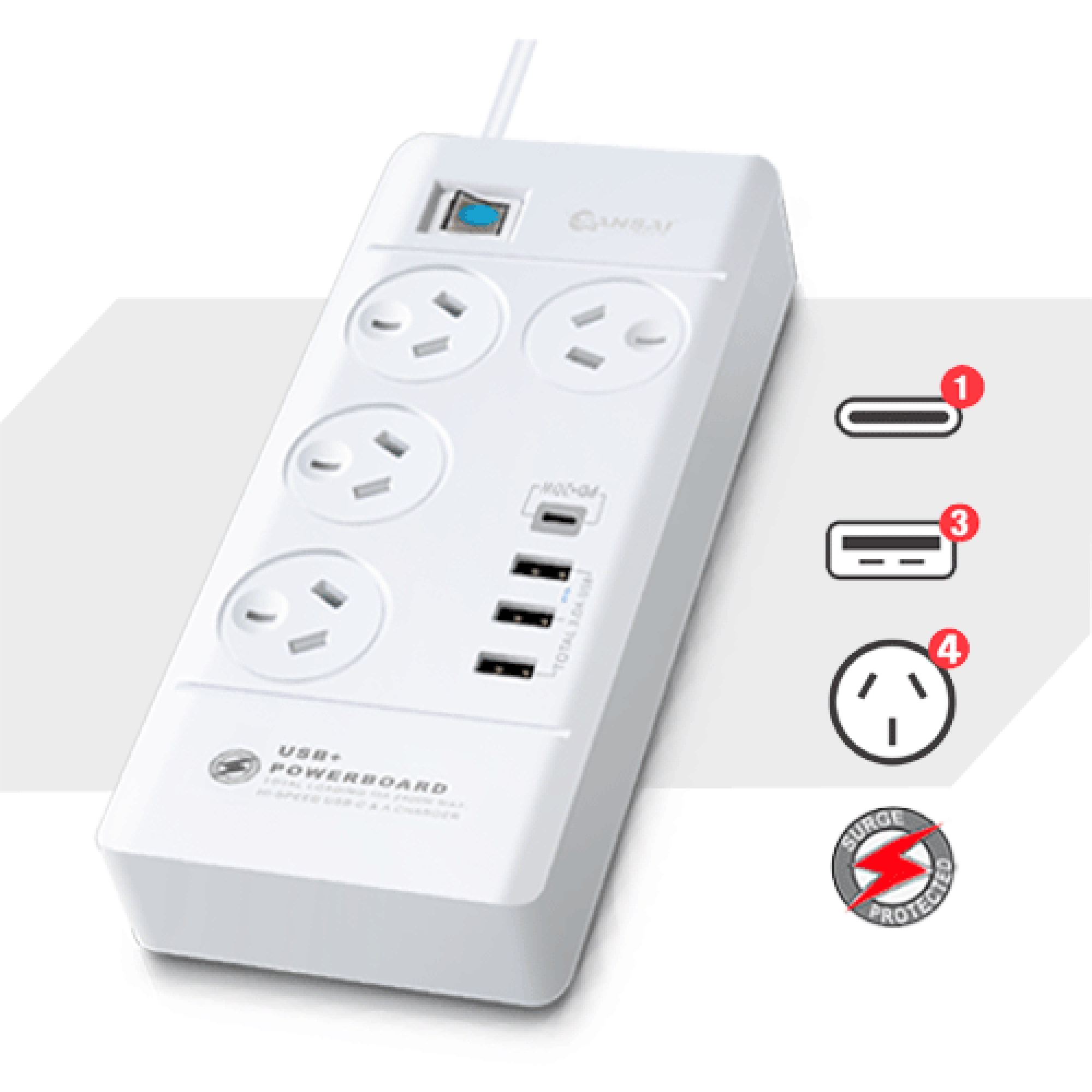 Sansai 4 Sockets USB-A/USB-C Powerboard