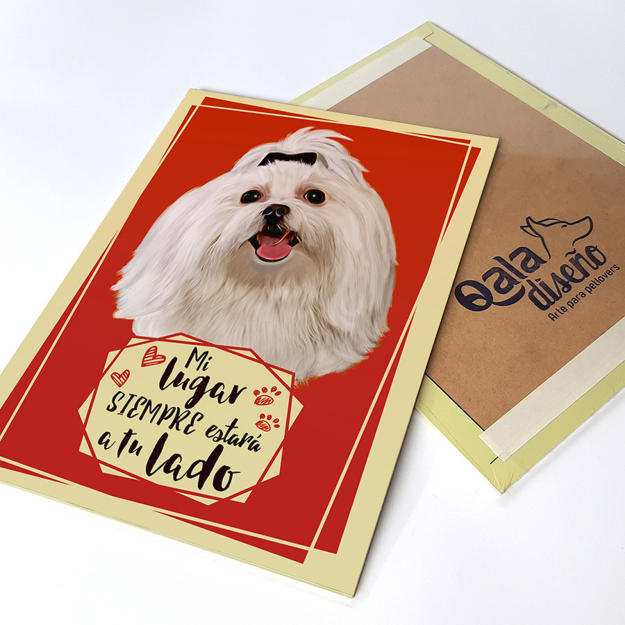 CUADRO DECORATIVO - QALA DISEÑO - PERRO BICHÓN MALTÉS - 30X22.5 CMS