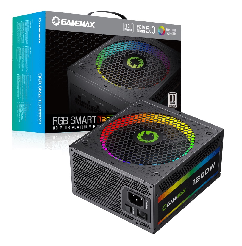 GameMax RGB-1300 1300W 80+ Platinum Fully Modular PSU - ATX 3.0 & PCIe 5.0 Ready, Native 600W 12VHPWR, ARGB Sync, Flagship Gaming Power Supply
