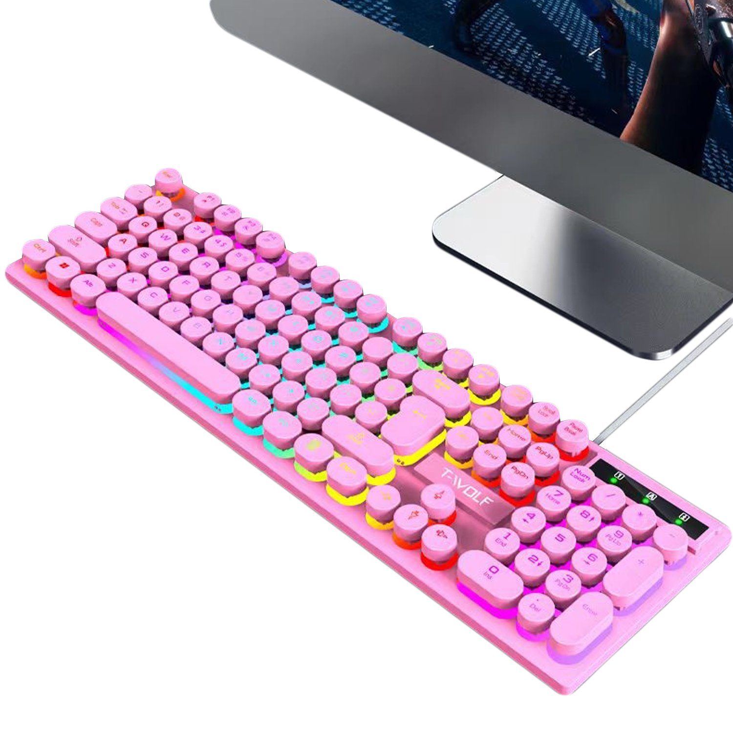 Gaming Keyboards&comma; PC Keyboards&comma; Competition Keyboards&comma; Pink Gaming Keyboard &lpar;Wired Keyboard with LED Light for Gamers&sol;Workers 104 Keys&rpar;