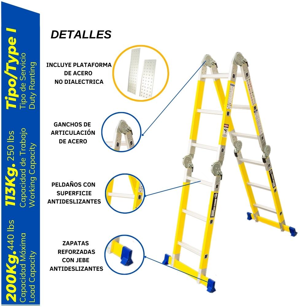 ESCALERA MULTIPOSICIÓN DE FIBRA DE VIDRIO DE 12 PASOS 4X4 - BRONCO AMERICAN LADDER