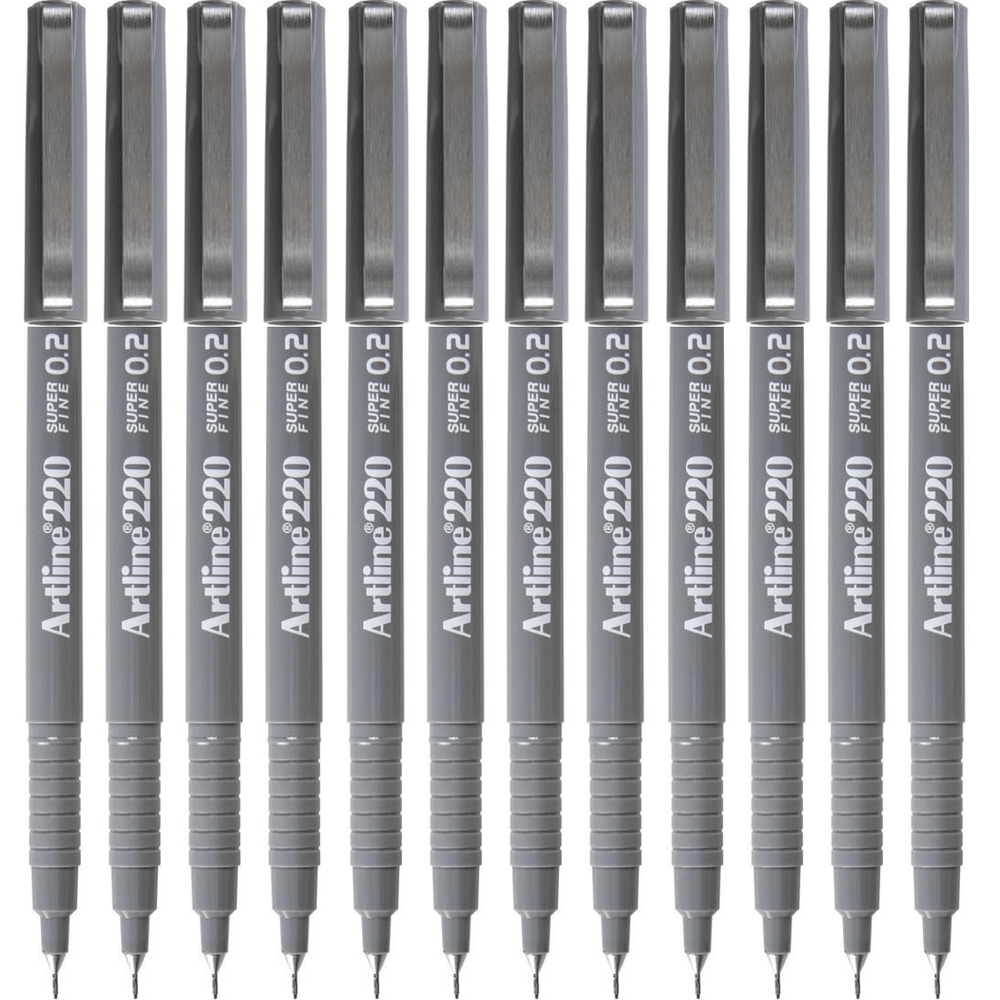 Artline Box 12 220 Fineline Pen 0.2mm Extra Fine (Grey)