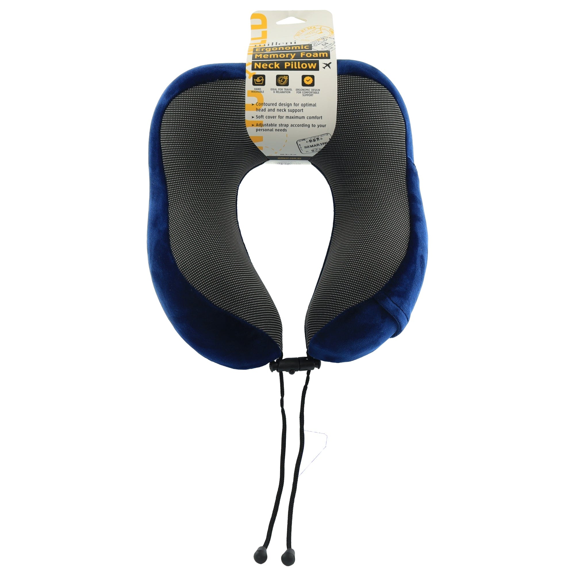Milleni Travel Ergonomic Memory Foam Adjustable Soft Cover Neck Pillow Navy
