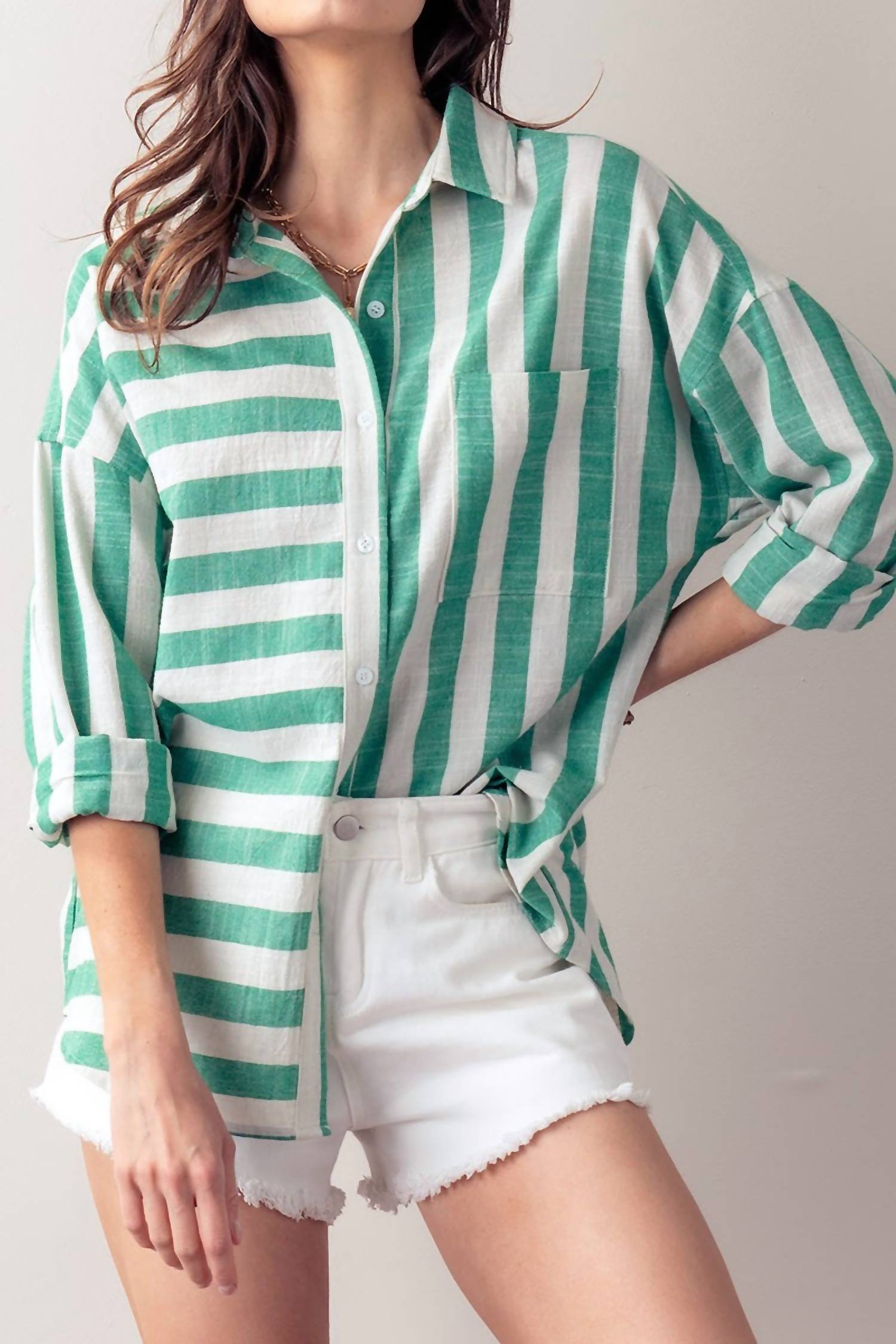 Cherry Cloth Striped Woven Shirt In Green