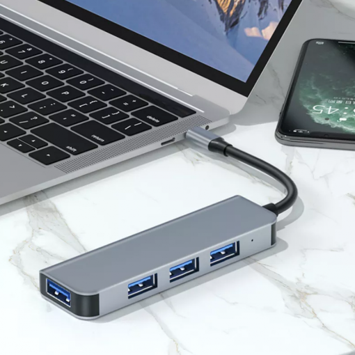 ADAPTADOR HUB TIPO C A 4 PUERTOS USB 3.0 Y 2.0 LAPTOP, CELULAR