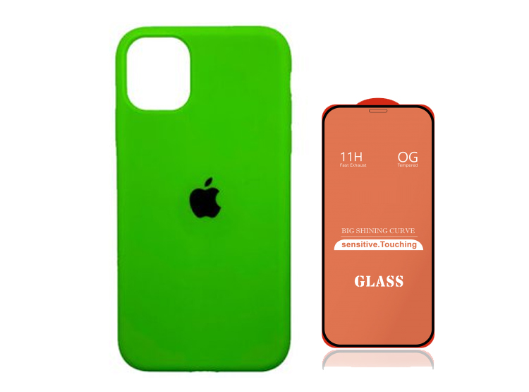 CASE SILICONA IPHONE 11  NEÓN + MICA DE VIDRIO COMPLETO