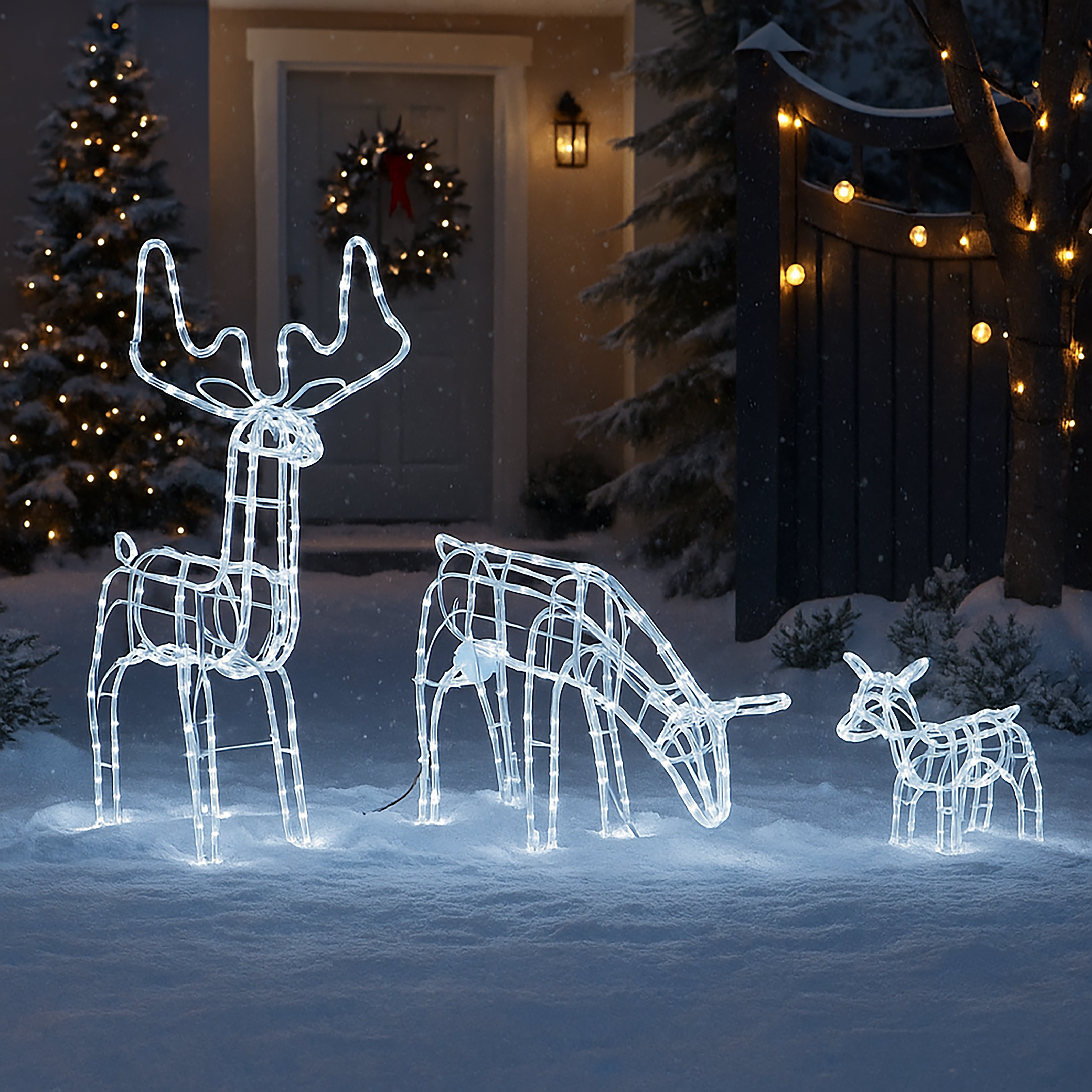 Lexi Lighting 3D Illuminated LED Reindeer Family With Motor - White