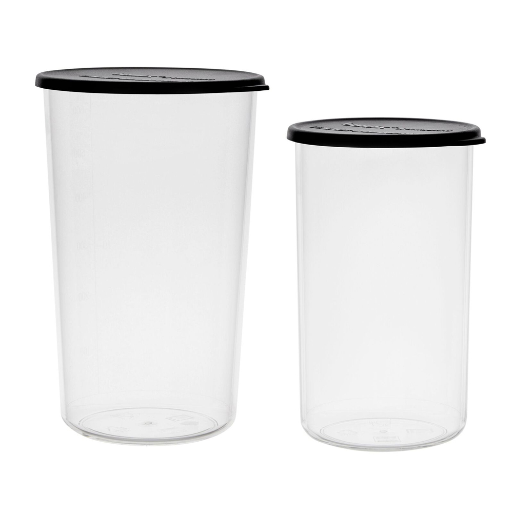 Bamix 2pc Plastic Beakers Kitchen Jug Food Container Organiser with Lid Clear