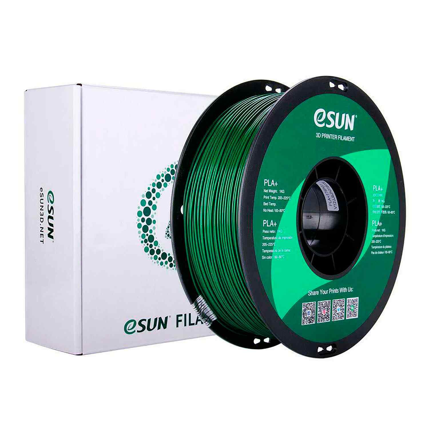 FILAMENTO IMPRESORA 3D PLA+ 1.75MM 1KG ESUN VERDE PINO