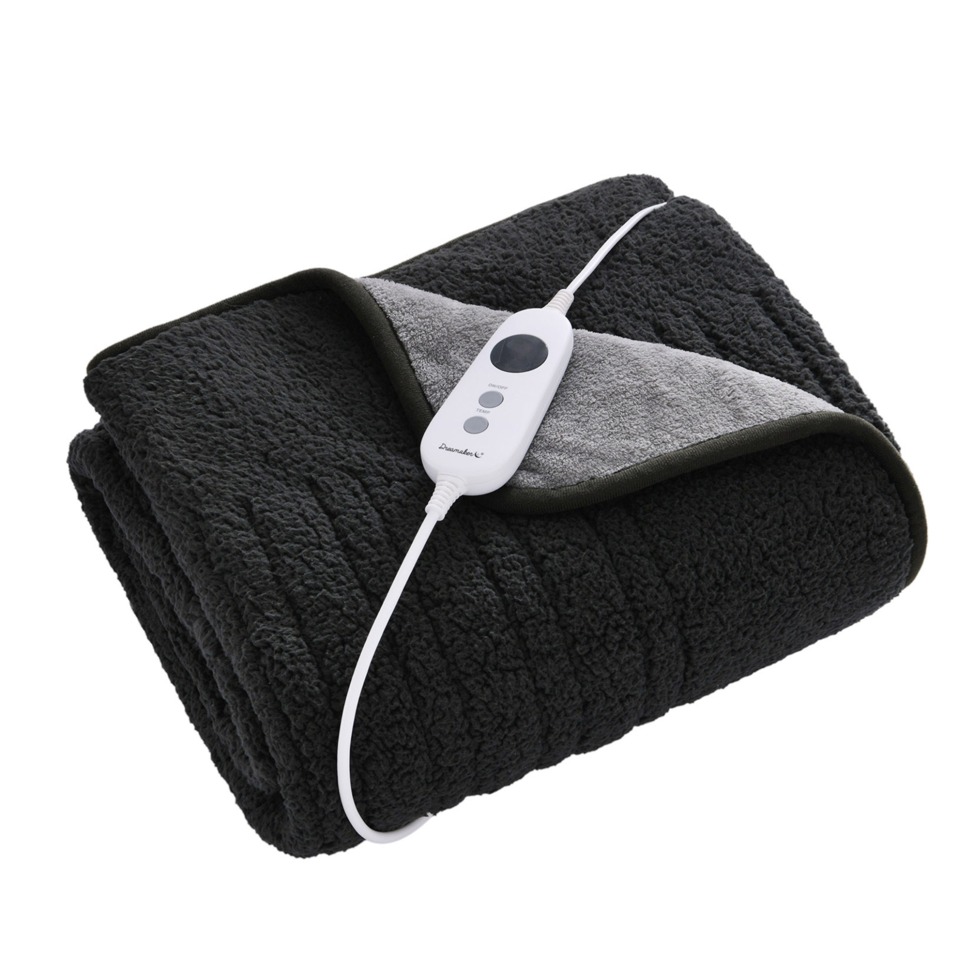 Dreamaker Reversible Sherpa & Coral Fleece Electric Heated Throw Blanket [180x200cm] (Charcoal/Silver)