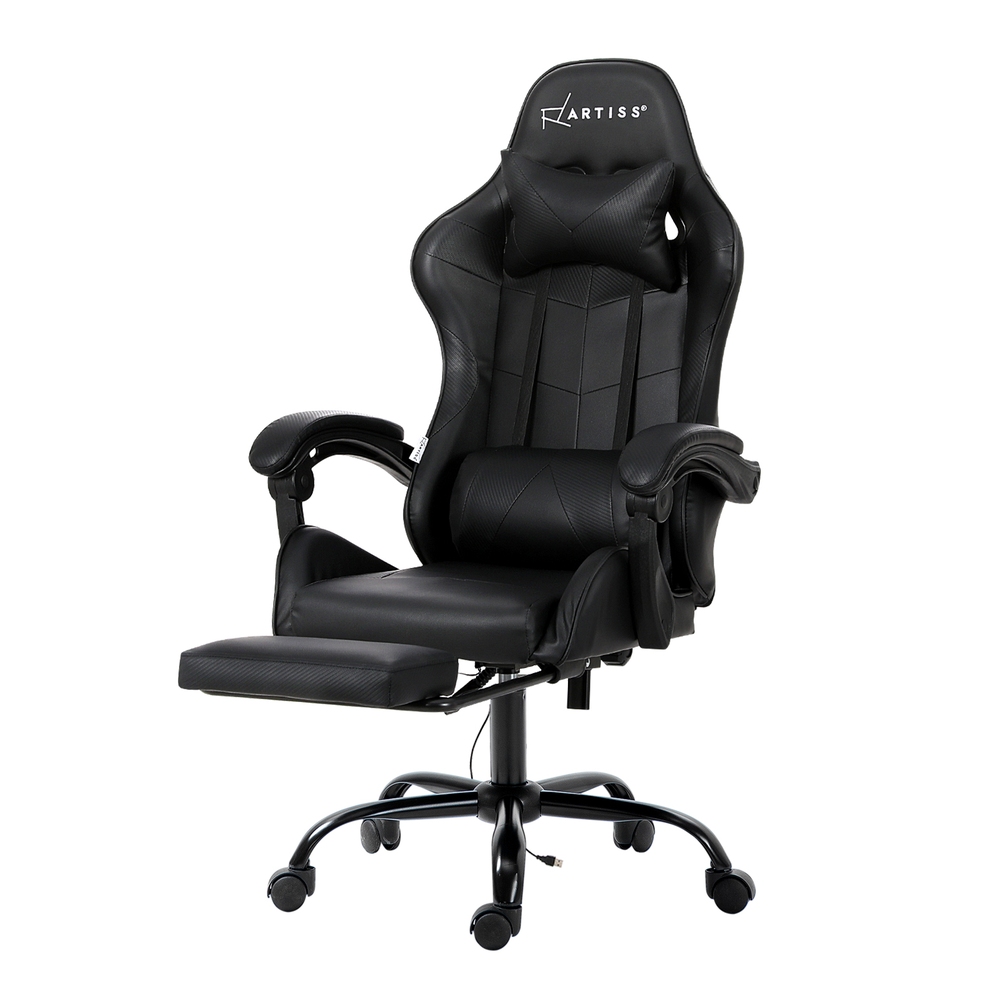 Artiss 2 Point Massage Gaming Office Chair Footrest (Black)