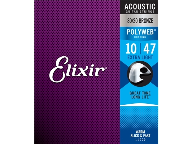 Elixir #11000 Acoustic Polyweb Guitar Strings 80/20 Bronze 10-47 Extra Light