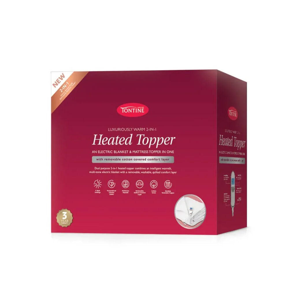 Tontine Queen Luxuriously Warm 2in1 Heated Topper - White