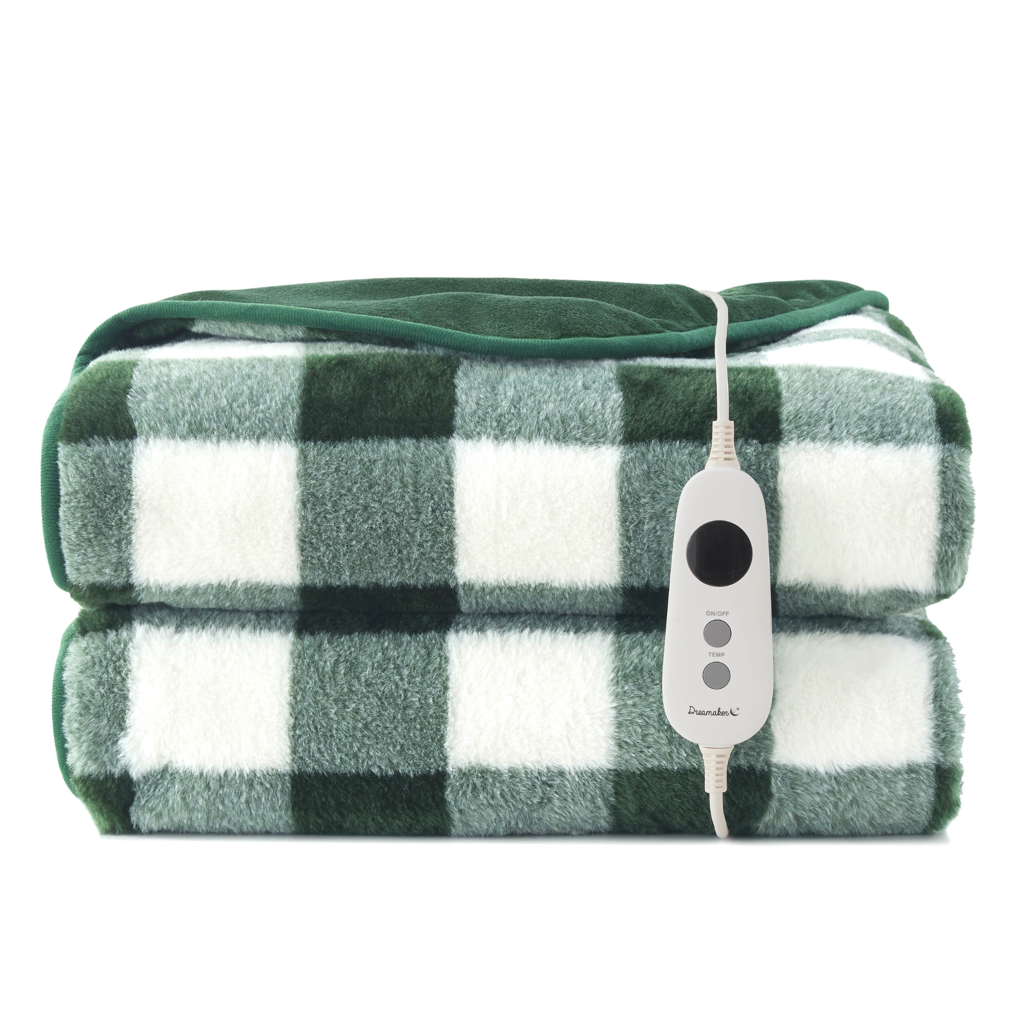 Dreamaker Gingham Plush Electric Heated Throw Blanket [180x200cm] (Green)