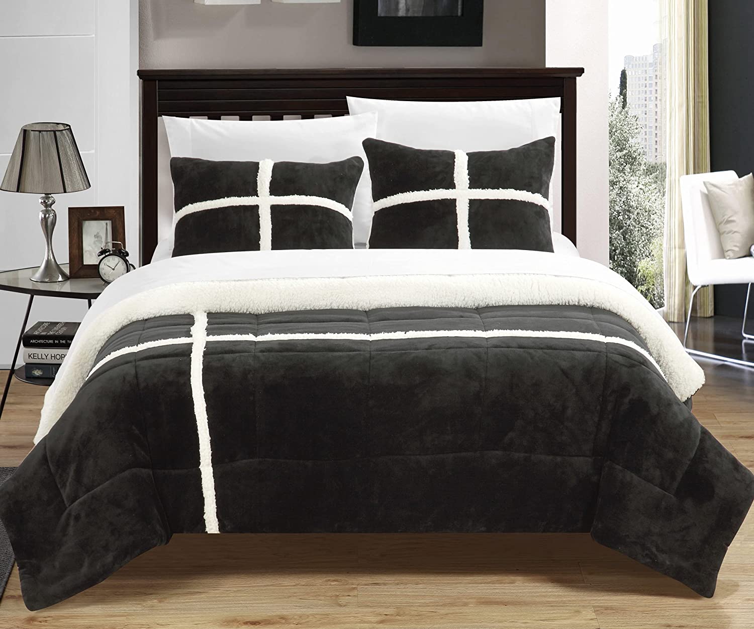 CHIC HOME CHLOE JUEGO DE CAMA DE SHERPA FORRADO EN TEJIDO SUAVE Y MICROGAMUZA. 3 UNIDADES: COBERTOR ALMOHADA Y FUNDAS.