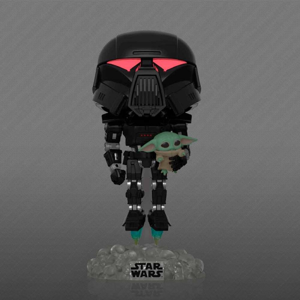 FUNKO POP STAR WARS MANDALORIAN DARK TROOPER CON GROGU STICKER SPECIAL