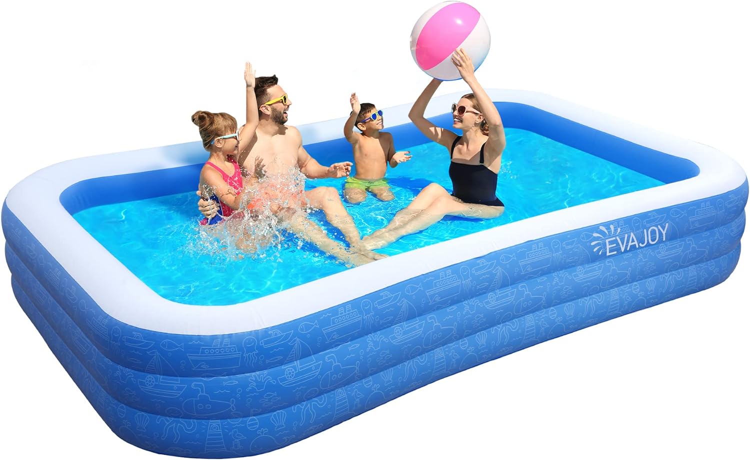 EVAJOY - PISCINA INFLABLE DE 118 X 72 X 20 ', PISCINA SOBRE EL SUELO, PARA NIÑOS DE GRAN TAMAÑO, PISCINAS INFLABLES GRUESAS