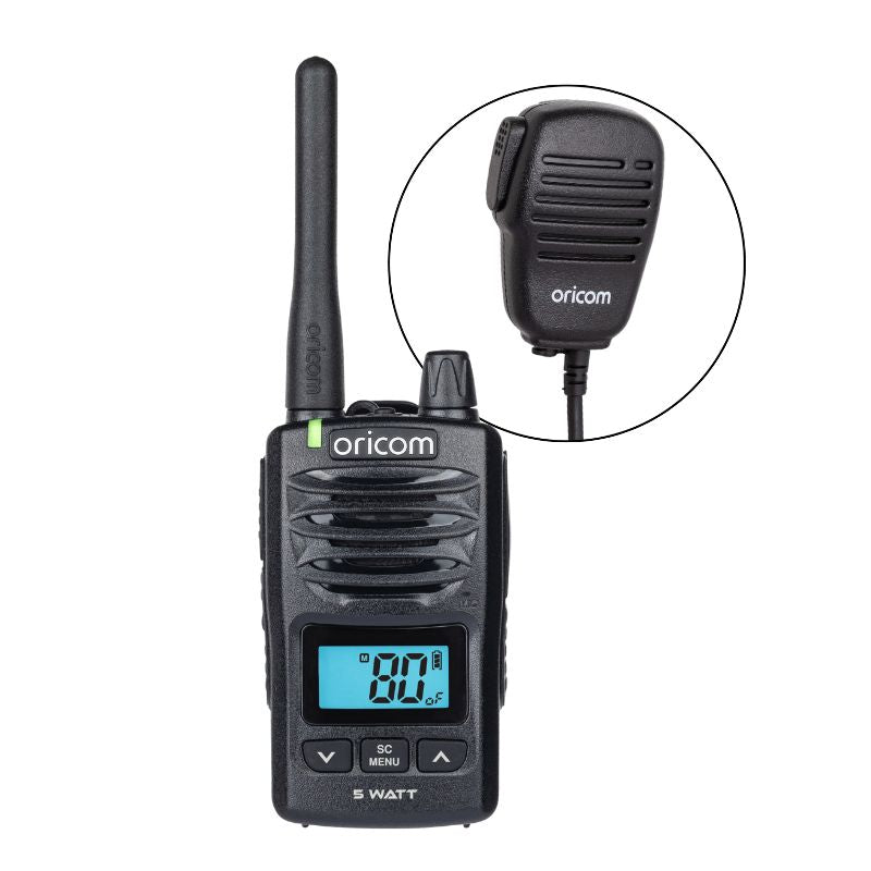 Oricom DTX600 Waterproof 5W Handheld UHF CB Radio with Bonus Speaker Mic
