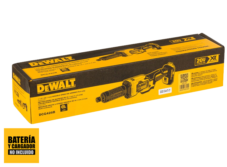 ESMERIL RECTO DEWALT DCG426B CUELLO LARGO 1/4' 20V XR V.V. C.C. (SIN BATERIAS / SIN CARGADOR)