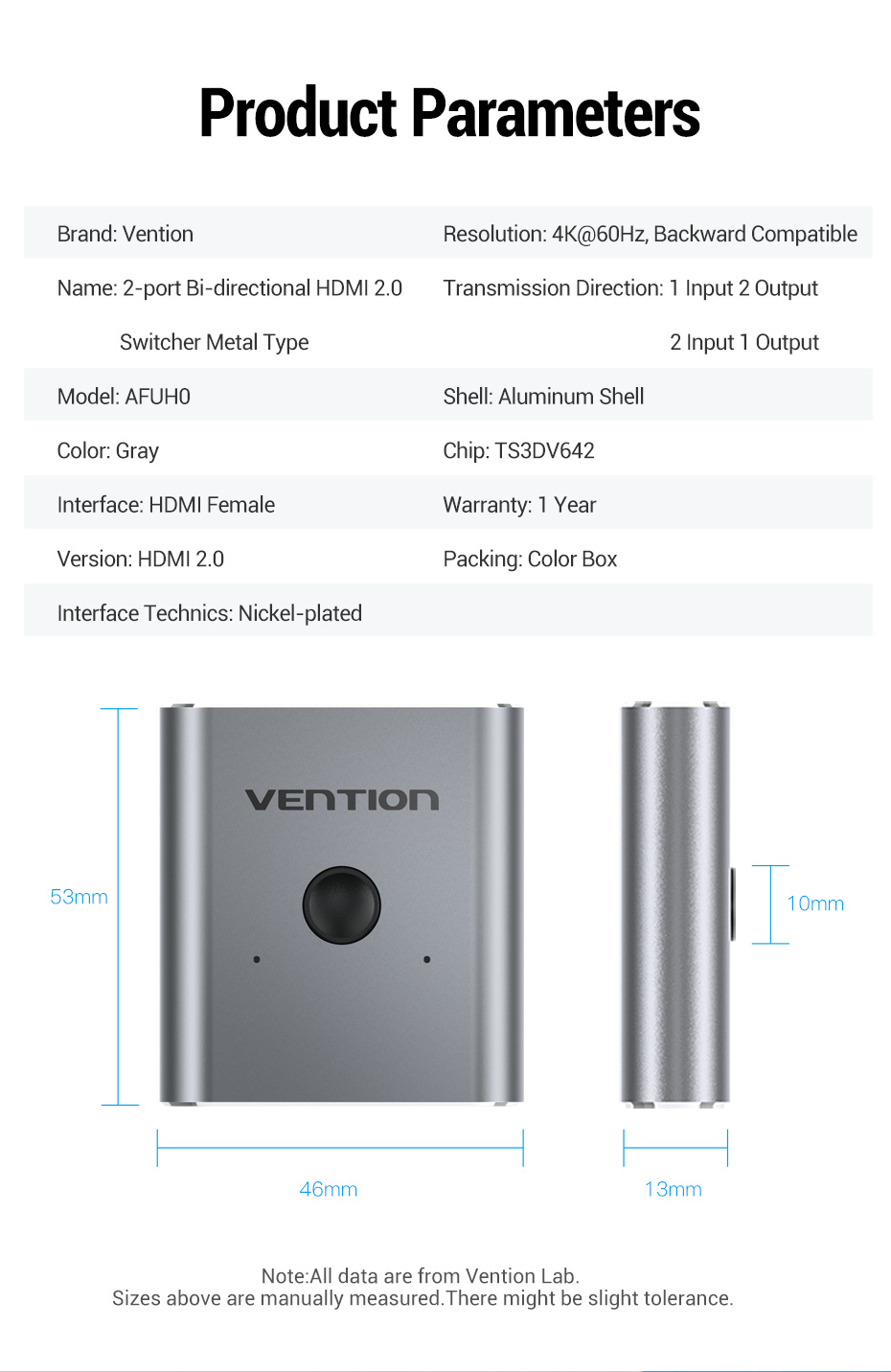 SELECTOR SWITCH SPLITTER VENTION HDMI 2.0 60HZ 4K