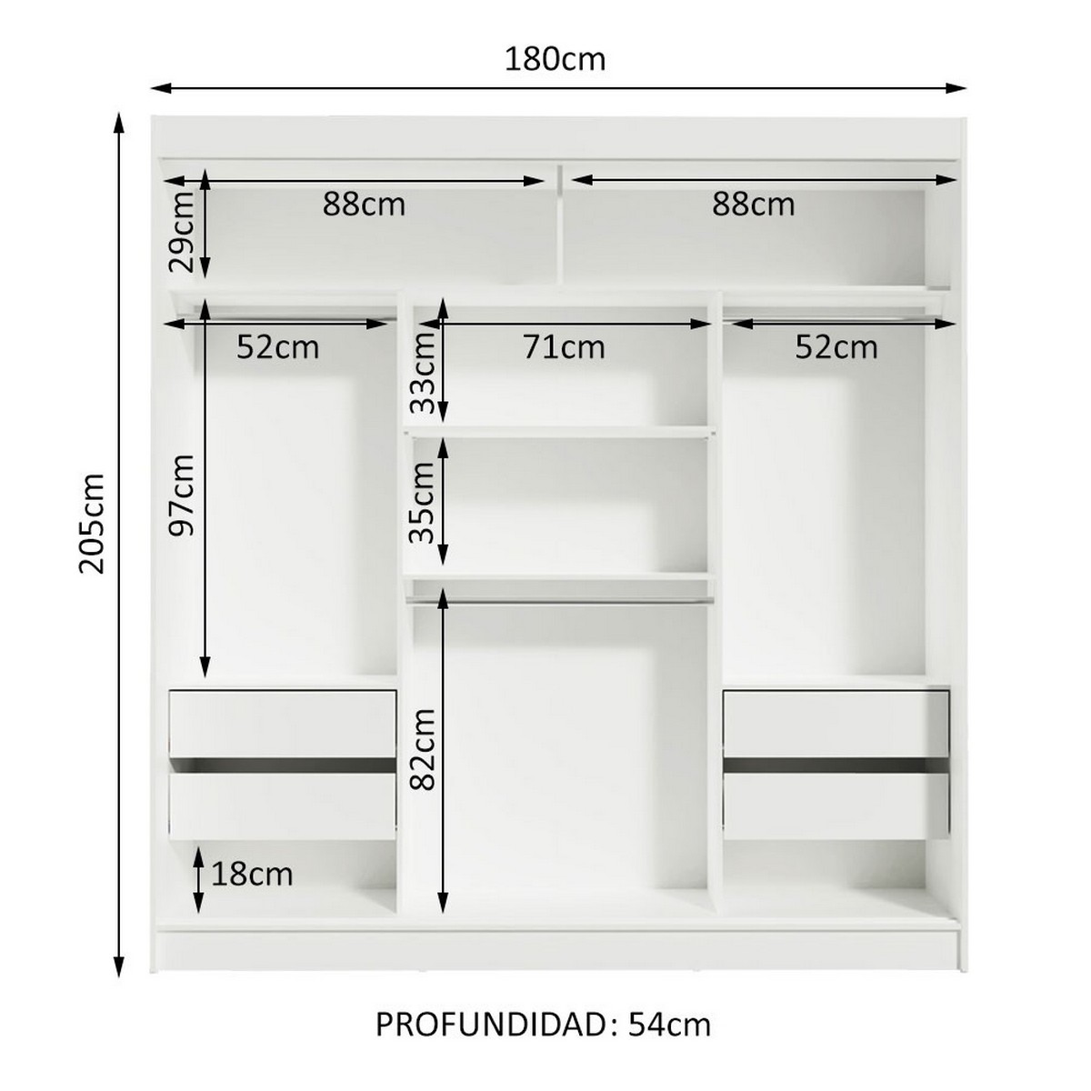 ROPERO DOBLE MADESA RENO 3 PUERTAS CORREDIZAS | BLANCO/MARRÓN