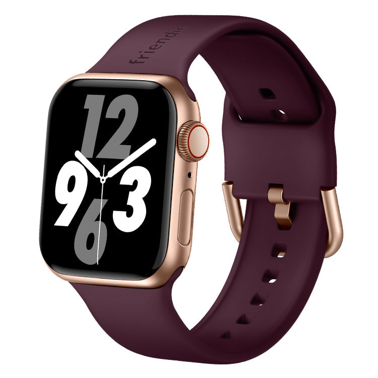 Friendie Byron Silicone Sports Band for Apple Watch 7/8/9/10/11/SE  (Burgundy/Gold) [Small] 38/39/40/41/42mm