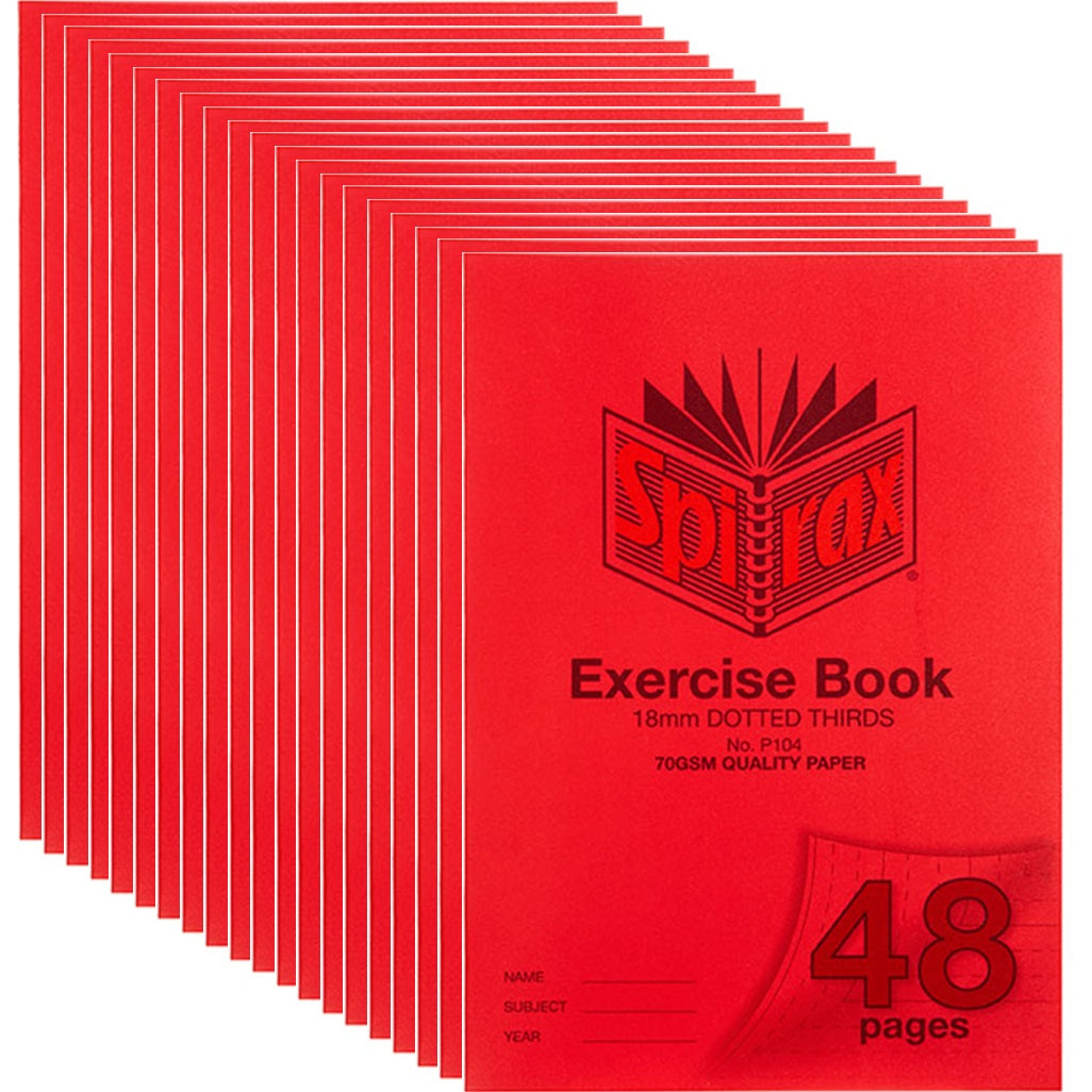 Spirax P104 Exercise Book Dotted Thirds 18mm 48 Page A4 Red 20 Pack