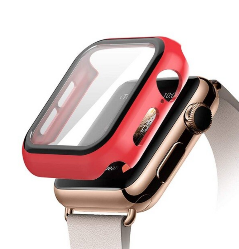 BUMPER CON VIDRIO INCORPORADO PARA APPLE WATCH 41MM ROJO