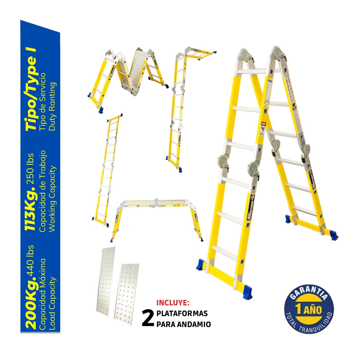 ESCALERA MULTIPOSICIÓN DE FIBRA DE VIDRIO DE 12 PASOS 4X4 - BRONCO AMERICAN LADDER