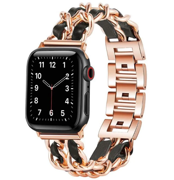 CORREAS ESLABON METAL CON CUERO PARA APPLE WATCH 44 MM BRONCE/ NEGRO