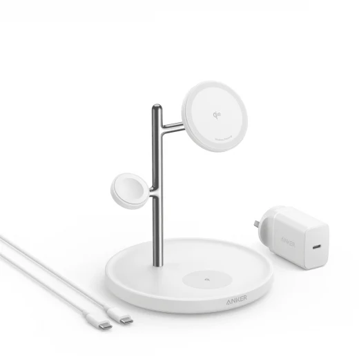 Anker MagGo 3-in-1 Wireless Charging Stand with Qi2 (White)