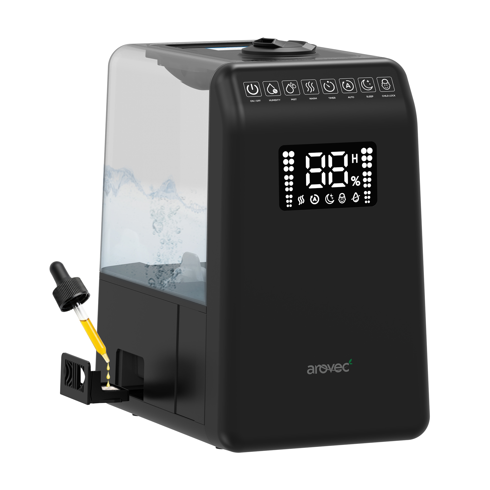 AROVEC Humidifier & Aroma Diffuser, 6L Cool & Warm Mist, 55 m² (Black)