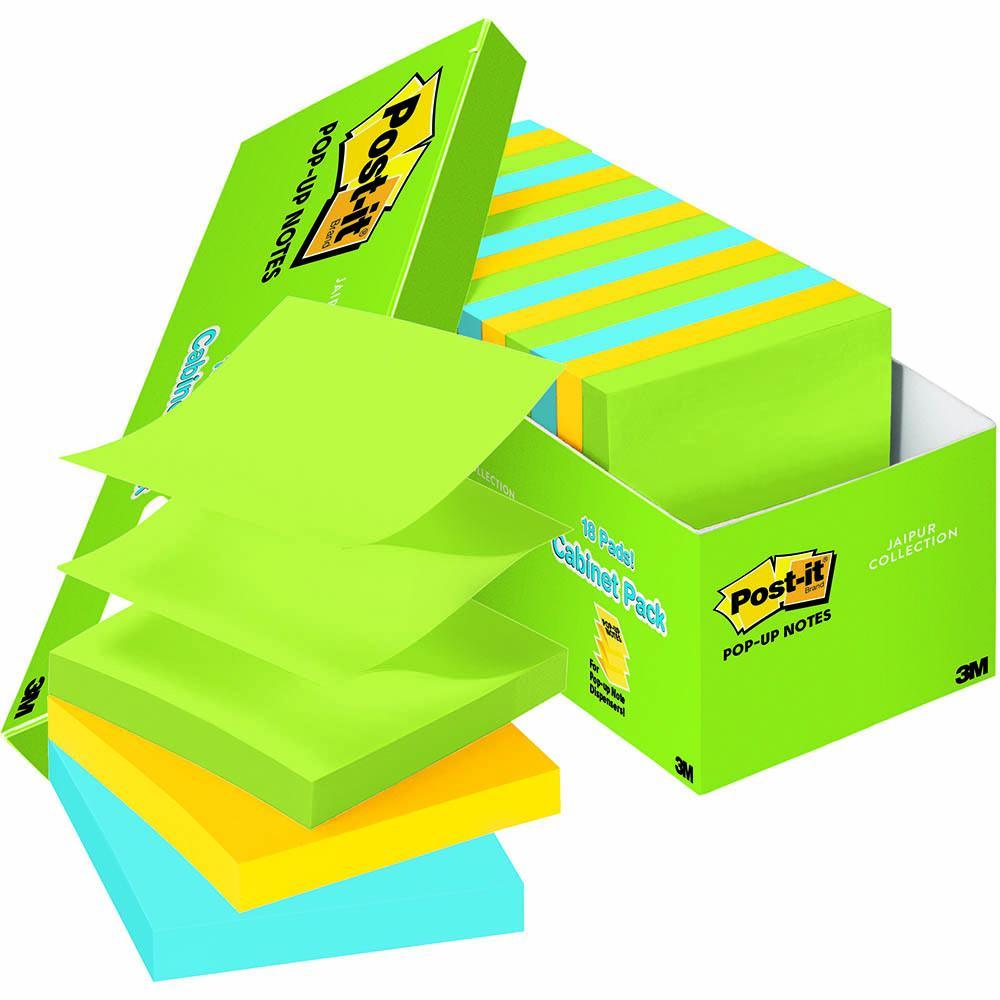 Post-It Pop-Up Notes 76x76mm Jaipur Colours with Cat Dispenser (Assorted) [Pack 18]