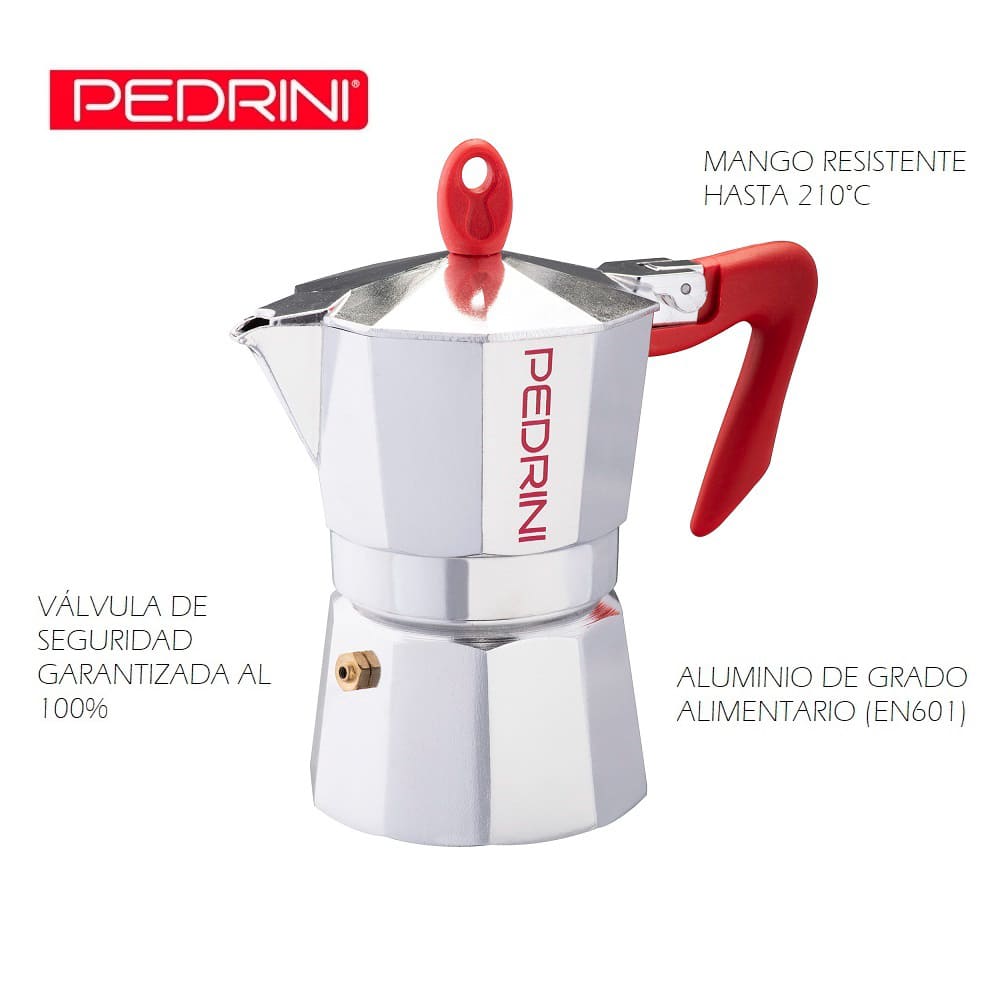 CAFETERA MOKA ITALIANA MANGO ROJO 3TZ