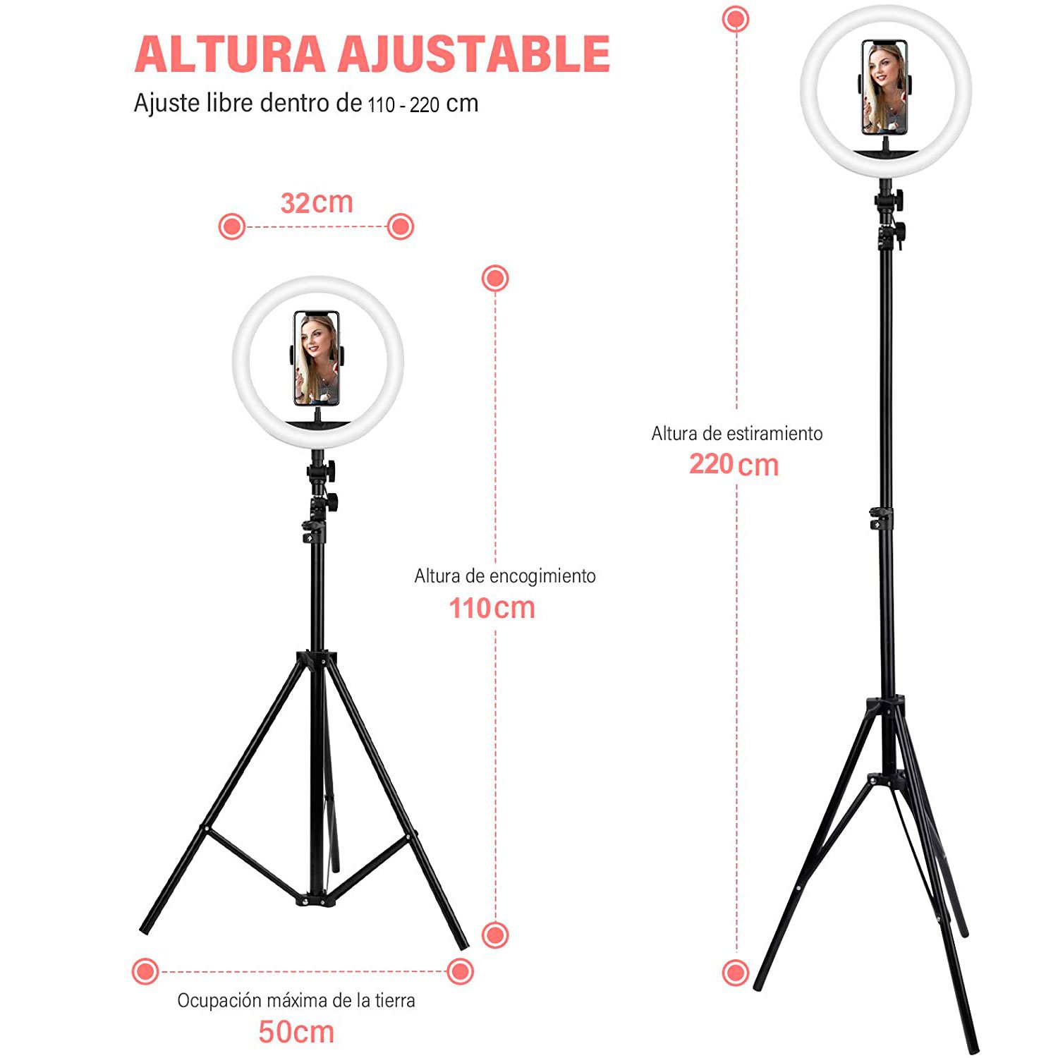 TRÍPODE CON ARO LED BLANCO  WESTOR