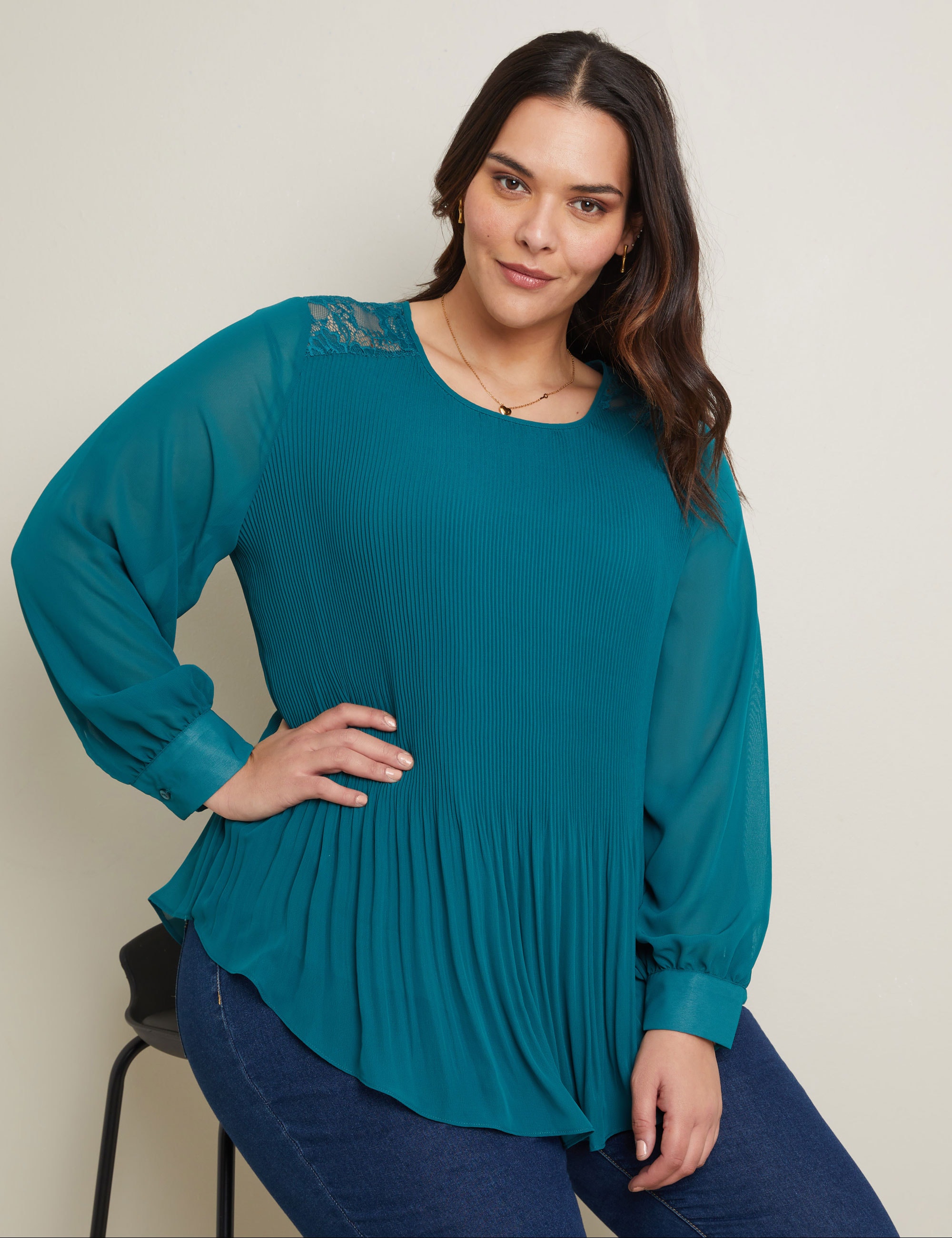 AUTOGRAPH - Plus Size - Womens Tops - Long Sleeve Plisse Pleated Woven ...