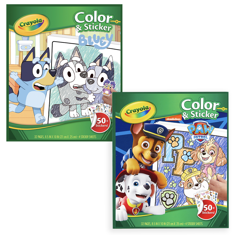 CRAYOLA 32pg Crayola Paw Patrol & 32pg Bluey Kids Colouring & Sticker