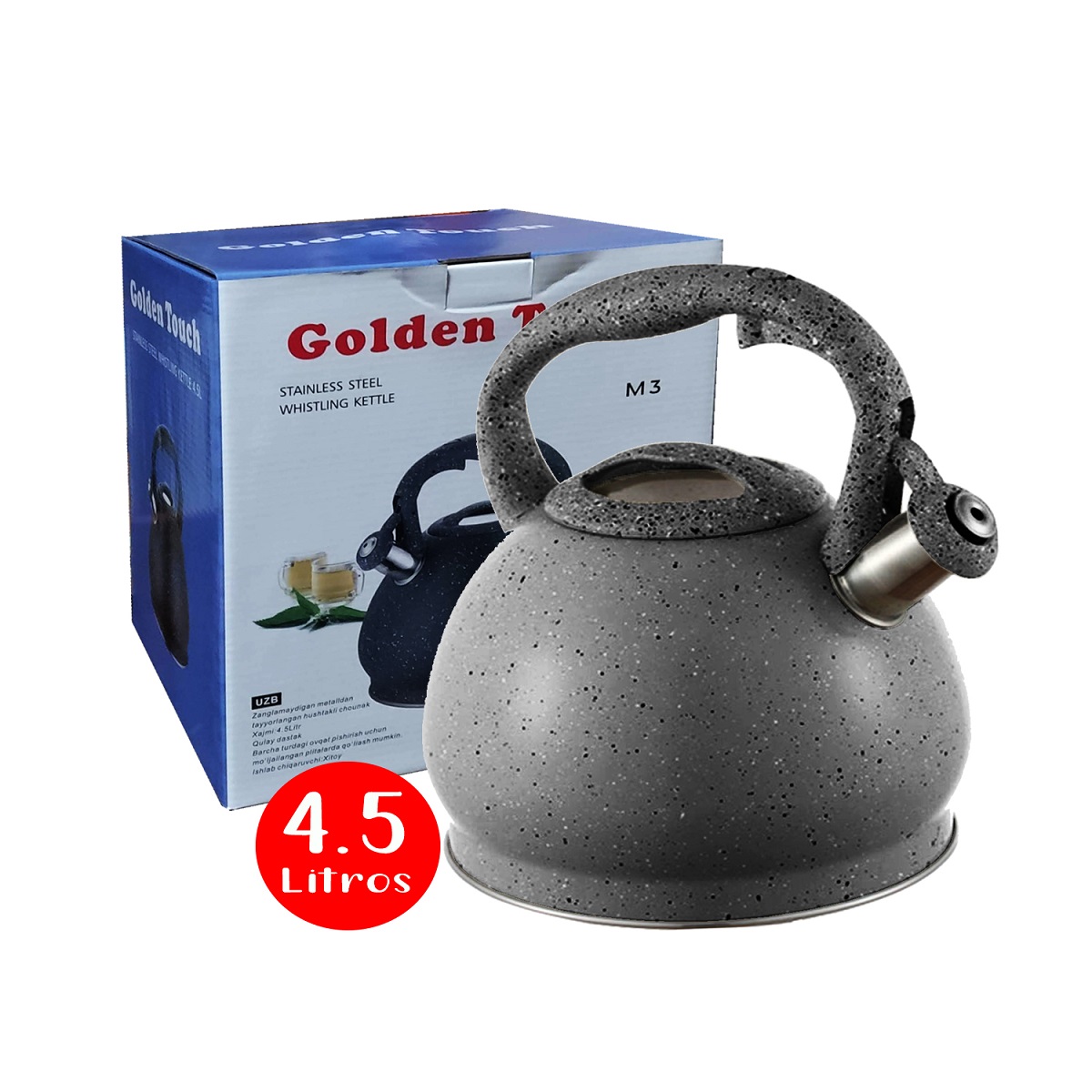 TETERA 4.5 LITROS GOLDEN TOUCH ROCA VOLCANICA INT ACERO INOX GRIS