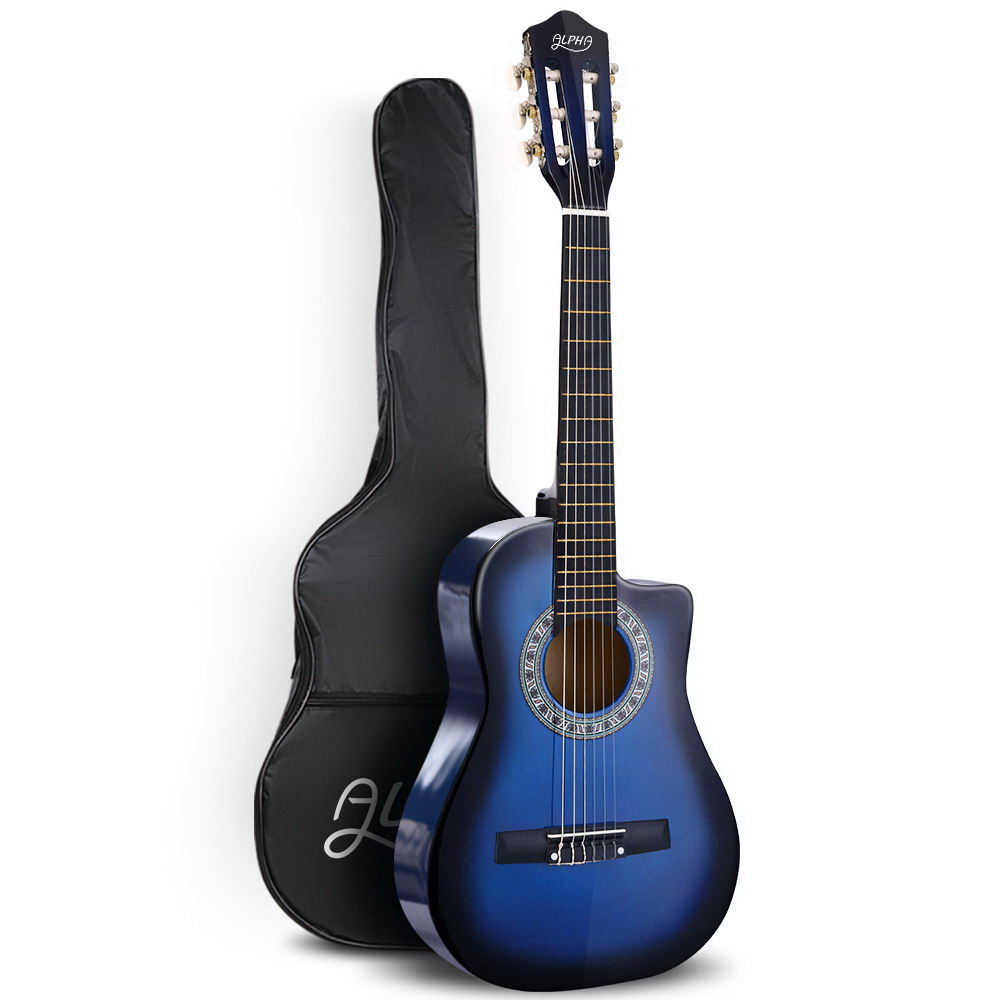 Alpha 34" Classical Guitar Wooden Body Nylon String Beginner Kids Gift (Blue)