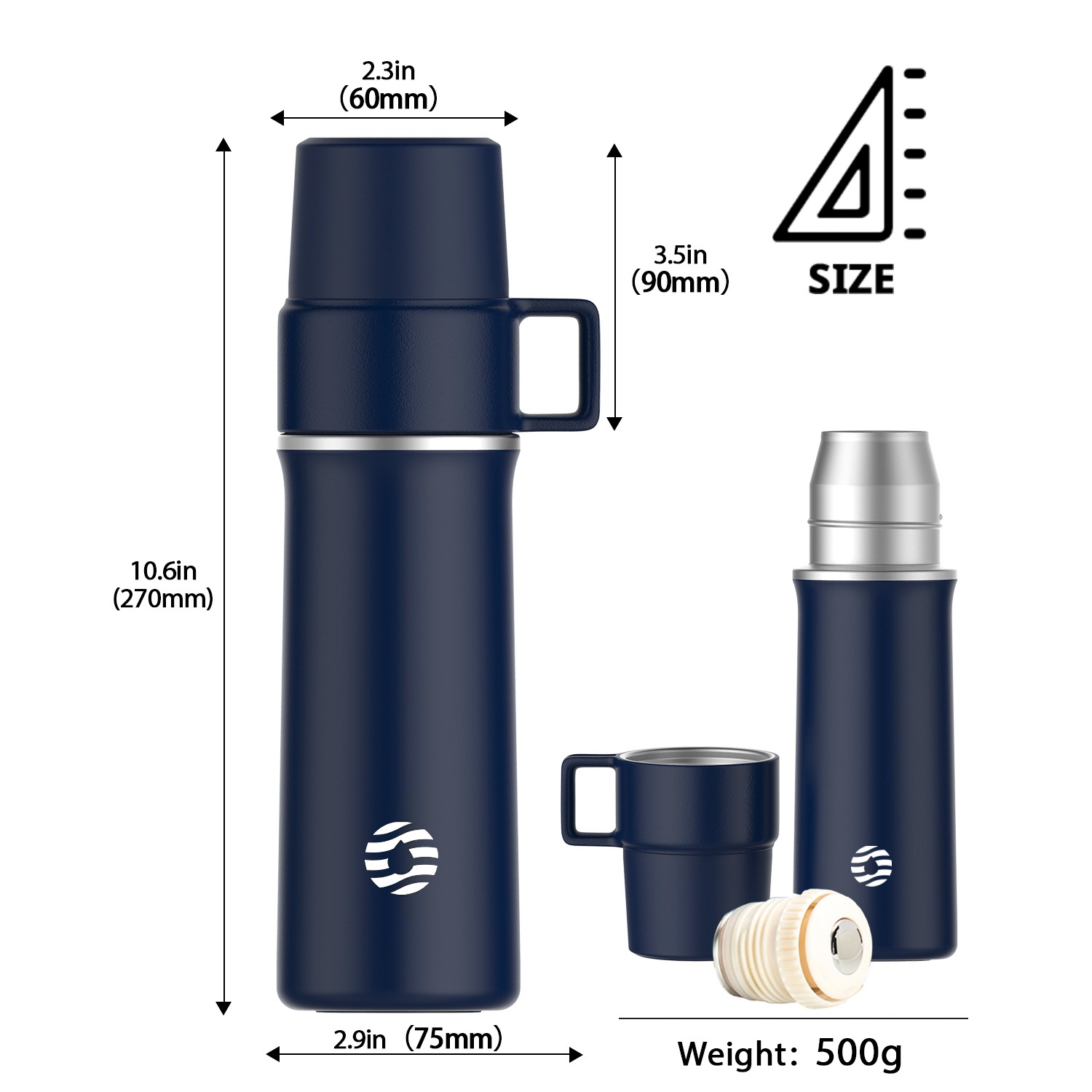 FJBOTTLE - TERMO CON AISLAMIENTO Y TAPA LIBRE DE BPA EN FORMA DE TAZA 600ML - AZUL