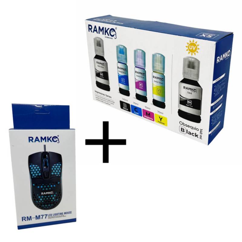 PACK DE TINTA COMPATIBLE RAMKO 504/544 + 1 TINTA BK Y UN MOUSE GRATIS