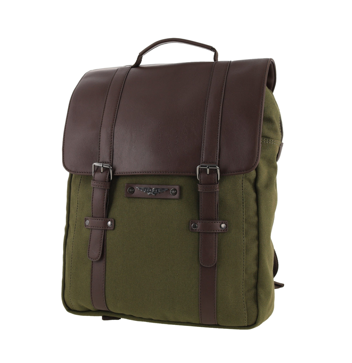 Police Canvas Leather Laptop Messenger Travel Backpack Bag 35x45cm Dark Olive